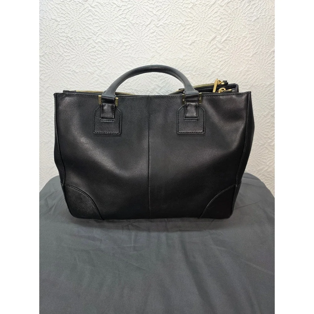 Tory Burch Robinson Double Zip Tote Women Medium Black Good Saffiano Leather